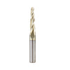 46286-S CNC 2D and 3D Carving 3.6 Deg Tapered Angle Ball Tip 1/8 Dia x 1/16 Radius x 1 x 1/4 Shank x 2-1/4 Inch Long x 3 Flute Solid Carbide Up-Cut Spiral ZrN Coated Router Bit