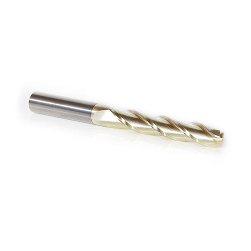 46494 CNC 2D and 3D Carving 0.10 Deg Straight Angle Ball Tip 3/8 Dia x 3/16 Radius x 2-1/4 x 3/8 Shank x 4 Inch Long x 3 Flute Solid Carbide ZrN Coated