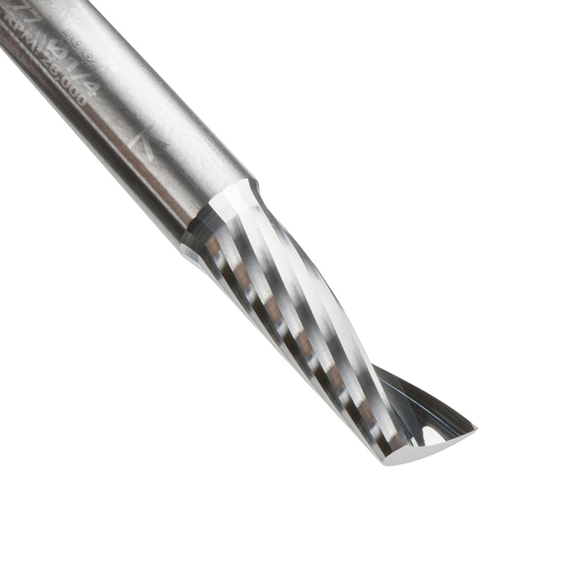 51377 Solid Carbide CNC Spiral 'O' Single Flute, Aluminum Cutting 1/4 Dia x 3/4 x 1/4 Shank x 2 Inch Long Up-Cut Router Bit