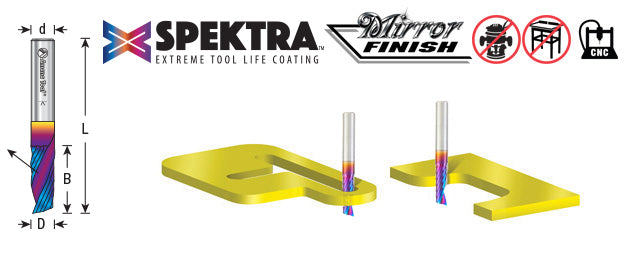 51404-K Solid Carbide CNC Spektra™ Extreme Tool Life Coated Spiral 'O' Flute, Plastic Cutting 1/4 Dia x 3/4 x 1/4 Inch Shank Up-Cut Router Bit