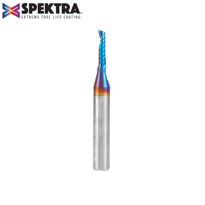 51411-K Solid Carbide CNC Spektra™ Extreme Tool Life Coated Spiral 'O' Flute, Plastic Cutting 1/8 Dia x 1/2 x 1/4 Shank Up-Cut Design Router Bit