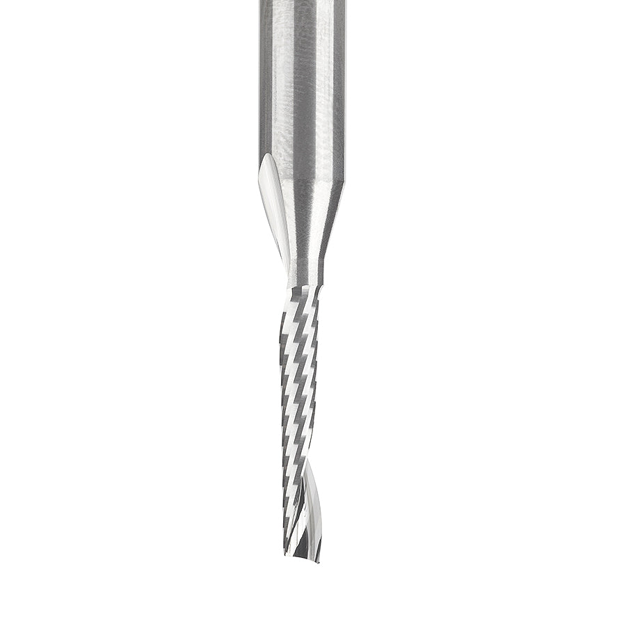 51446 Solid Carbide CNC Spiral 'O' Single Flute, Plastic Cutting 1/8 Dia x 3/4 x 1/4 Shank x 2-1/2 Inch Long Up-Cut Router Bit