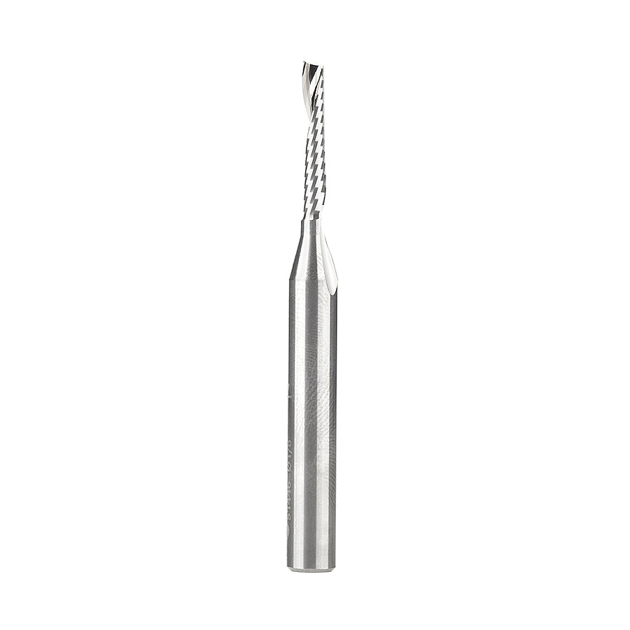 51446 Solid Carbide CNC Spiral 'O' Single Flute, Plastic Cutting 1/8 Dia x 3/4 x 1/4 Shank x 2-1/2 Inch Long Up-Cut Router Bit