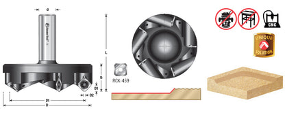 RC-2259 CNC Insert Carbide 5 Wing/Flute Heavy Duty Spoilboard Plunging, Surfacing, Planing, Flycutter & Slab Leveler 3-27/32 Dia x 1-7/32 x 3/4 Shank Router Bit